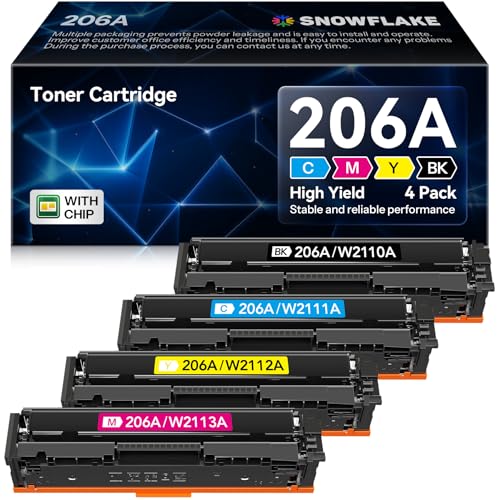 Image of 206A Toner Cartridges 4 Pack (with Chip) Compatible 206A W2110A Replacement for HP Color Pro MFP M283 M283fdw M283cdw M283fdn Pro M255 M255dw Printer (Black Cyan Yellow Magenta).