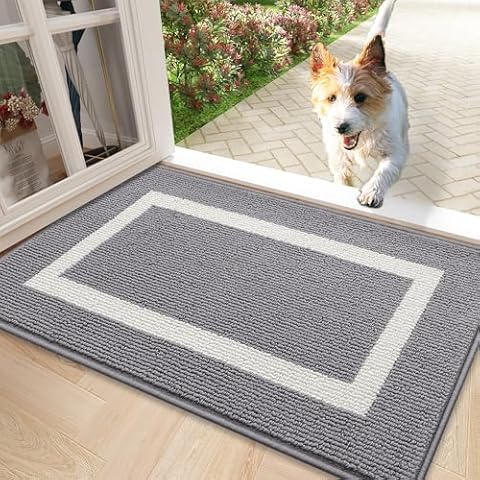 OLANLY Indoor Door Mat, 32x20, Non-Slip Absorbent Resist Dirt Entrance Mat, Washable Low-Profile Inside Entry Doormats for Entryway, Grey Cover