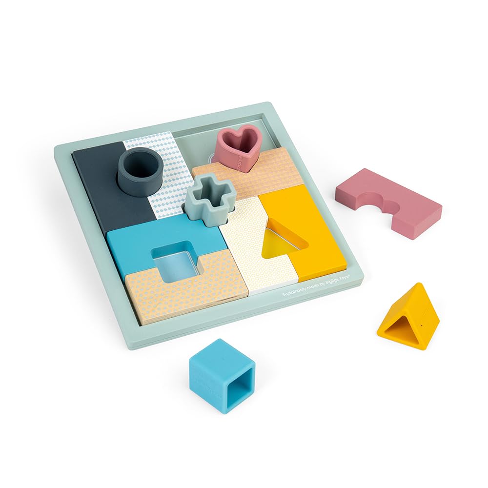 Bigjigs Toys Mosaic Puzzle, 2-in-1 Wooden Puzzles & Shape Matching Game, Baby Toddler Jigsaws