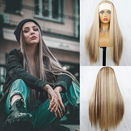 Lange Seide Gerade Braun Highlight Perücke Synthetische Vollmaschine Futura Perücken Mit Mittelteil # 33 Gemischt # 103 Modefarbe Haar für Frauen Täglicher Gebrauch Natürlicher Haaransatz Cover