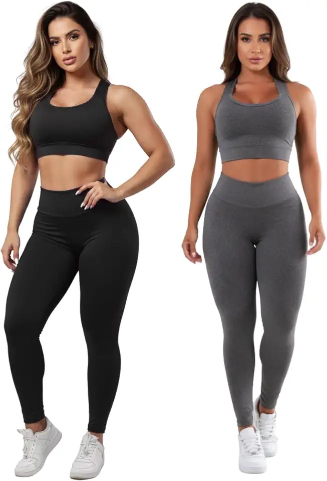 Kit 2 Conjuntos Calças Legging Top Moda Fitness Roupas Feminina para Academia