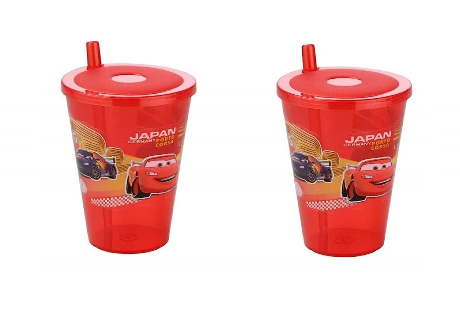 ORENAME Joyo Plastic Disney Sipper Glass with Straw and Lid, 200ml (Joyo-Multicolour) - 2 Glasses Best Plastic Sipper Glass with Straw and Lid for Kids Easy to sip (4 Glass Set)