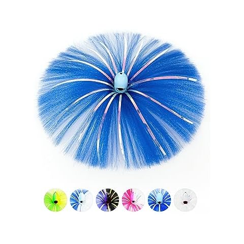 BLUEWING 2oz Sea Trolling Lures with Lead Head Saltwater Fishing Lures Trolling Witches Big Game Trolling Lure Ballyhoo Trolling Skirt for Tuna, Wahoo, Sailfish, Mahi Mahi, Blue Cover