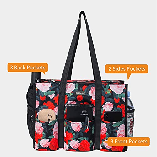 Image of TOPDesign Utility Water Resistant Tote Bag with 13 Pockets, Top Zipper Closure & Thick Bottom Support, for Working Women