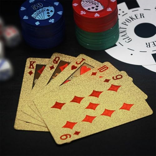 Wasserfest Spielkarten, 1 Decks Gold Diamant Kunststoff Pokerkarten, Poker Kartendeck, Plastik Pokerkarten für Canasta Blackjack Texas Bridge, Kartenspiele für Erwachsene – Bild 6