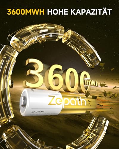 Zepath 4 x AA Lithium Akkus, Wiederaufladbare 1.5V Li-ion 3600mWh Batterien haben einen konstanten Spannungsausgang – Ansicht 3
