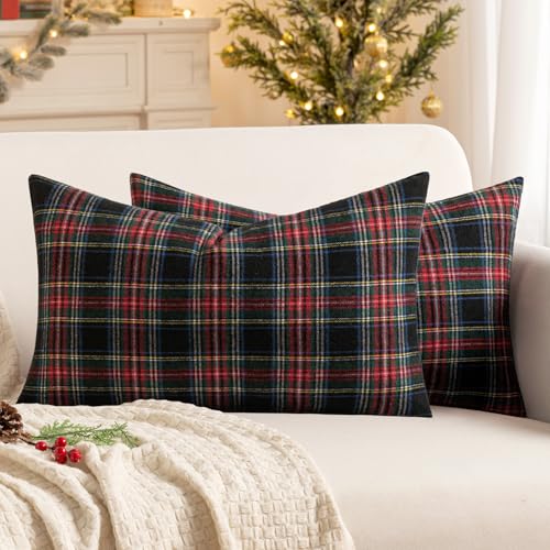 MIULEE Christmas Set of 2 Scottish Tartan Plaid Lumbar Throw