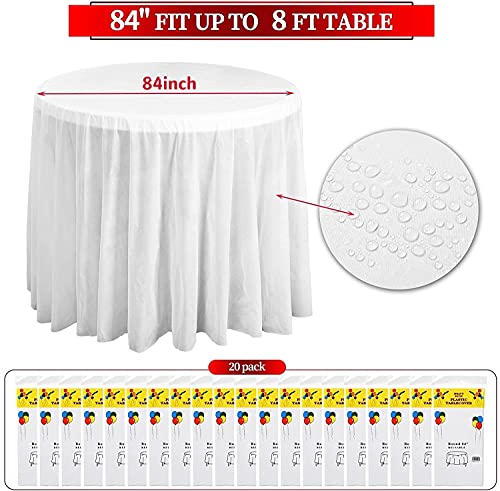 Rewomc 20 Pack Premium Plastic Round Tablecloth 84 Inch Disposable Circle Table Covers Peva Water Resistant Table Cloths Up To 6 Ft For Picnic Wedding Birthday Kitchen Dining Banquet Parties (White) #TOP1