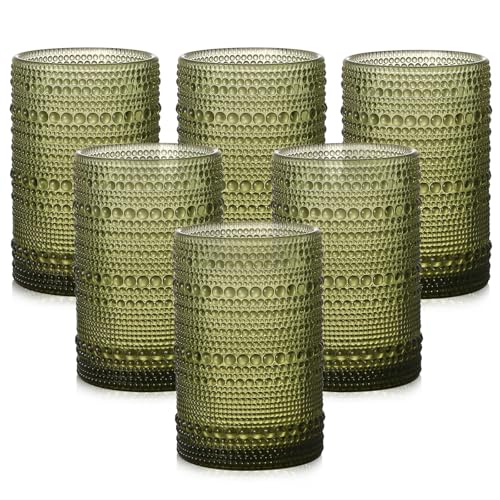 Image of ZMOWIPDL Drinking Glasses Set of 6,15 oz Green Hobnail Glass Cups