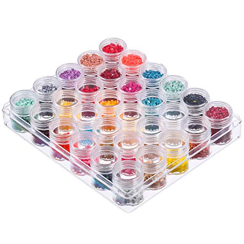 Image of Blulu 30 Bead Container Lidded Small Box, 1.15 x 1 Inch | Clear Plastic Jars for Diamond Painting Beads Jewelry Seeds Crafts, Organizer Case with Screw Top Lids