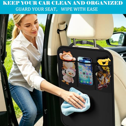 Image of Kick Mats Back Seat Protector for Kids - 2 Pack Car Seat Back Cover with 3 Mesh Pockets Car Organizer Backseat Kick Protector for Child