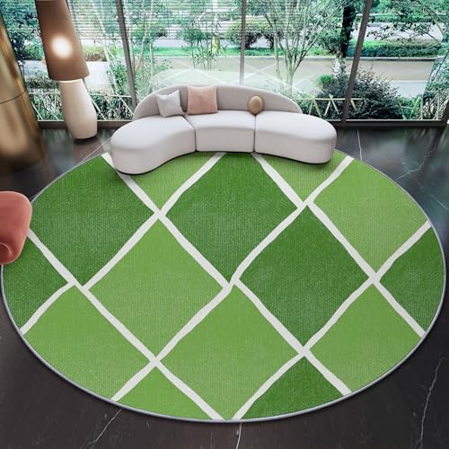 Round Area Rug 5Ft Modern Minimalist Diamond Plaid Washable Non