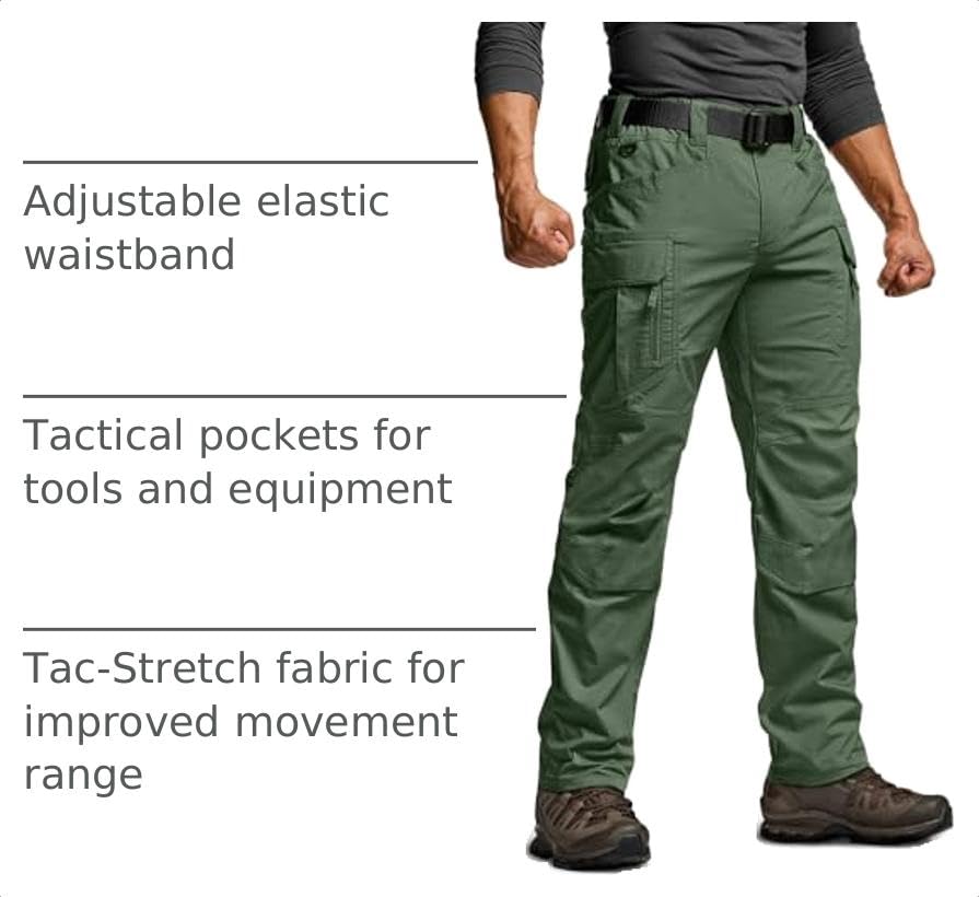 Image of CQR Men's Flex Stretch Tactical Pants, Water Resistant Ripstop Cargo Pants, Lightweight EDC Outdoor Work Hiking Pants