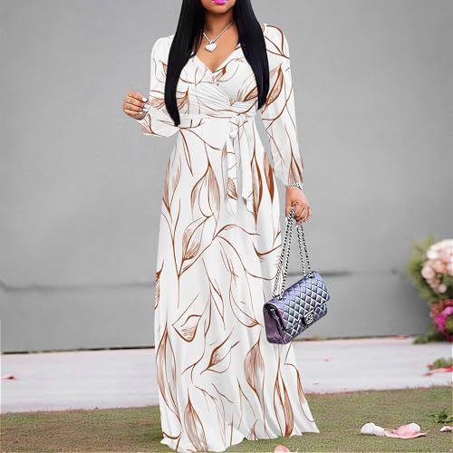 Image of PinkPatty Women's Long Sleeve Maxi Dress Plus Size Trendy Wedding Guest Wrap Dress with Pockets&Belt