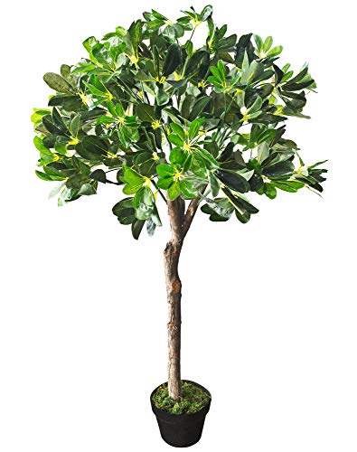 Decovego Schefflera Plante Arbre Artificielle Artificiel Plastique 120cm Domaine Interne avec Bois Véritable Cover