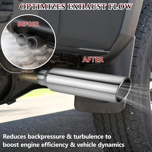 Image of 2PCS Exhaust Tip 2.5 inch Inlet 4 inch Outlet 18 inch Long, High Performance Stainless Steel, Rustproof Polished Finish, Rolled Angle Cut, Bolt-On Diesel Tail Pipe, Universal for Car Truck