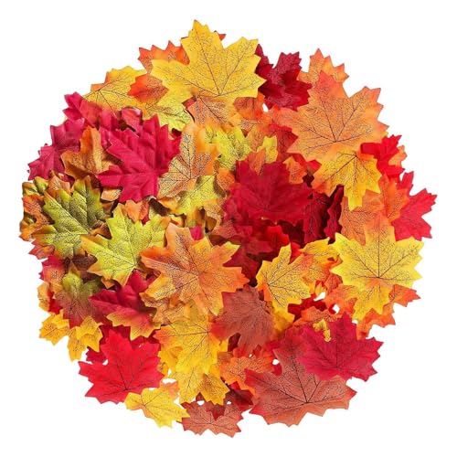 Autumn Leaves 300 Pcs Artificial Autumn Maple Leaves - Mixed 6 Fall Colored Leaf Autumn Table Scatters for Weddings Autumn Parties Autumn Decorations Art Scrapbooking Thanksgiving Day Halloween