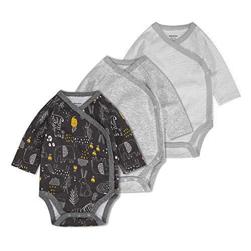 Baby Boys Girls 3-Pack Side Snap Bodysuit Cotton Long Sleeve Printing 0-12 Months (Grey Zoo, 6-12 Months)