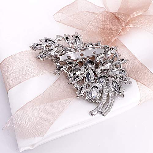 Laxpicol Vintage Clear Austrian Crystal Flower Leaf Bouquet Clusters Large Big Brooch Pin For Women Wedding Jewelry #TOP3