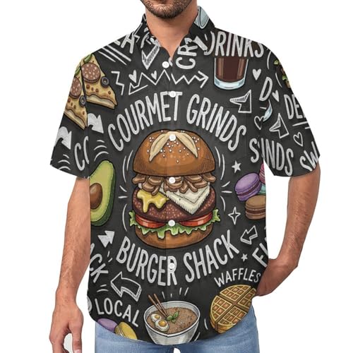 Chemise imprimé 3D pizzas et hamburgers avec manches courtes pour un look estival funky