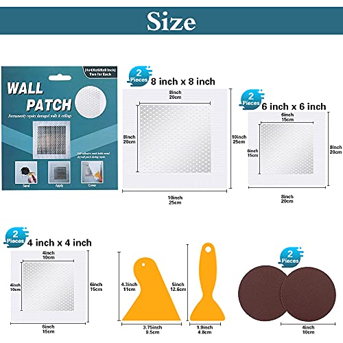 Tahikem 6 Pcs Drywall Repair Patch, 4" 6" 8" Two Of Each Wall Patch Repair Kit, Self Adhesive Wall Mesh Repair, Large Hole Patch For Drywall, Sheet Rock Patch, Aluminum Metal Sheetrock Ceiling Patch #TOP1