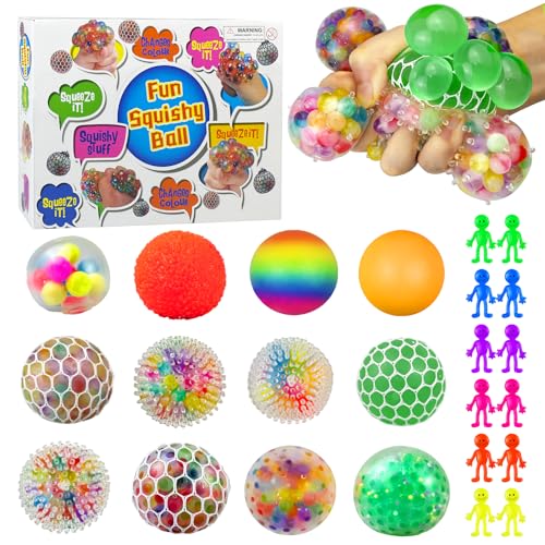 12PCS Mini Stress Balls, Small Squishy Stress Balls for Adults & Kids, Squeeze Fidget Toy Stress Ball for Relieve Work Anxiety Hand Flexibility Exercise Adults Stress Relief Party Favors Gifts