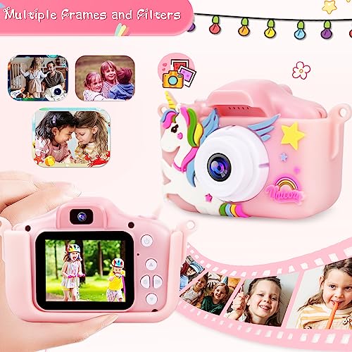 PROGRACE Kids Camera for Girls - Toddler Dual Camera Toys Portable HD Kids Camera Birthday Christmas New Year Unicorn Gifts for Girls Age 3 4 5 6 7 8-32G SD Card,Pink - Image 5
