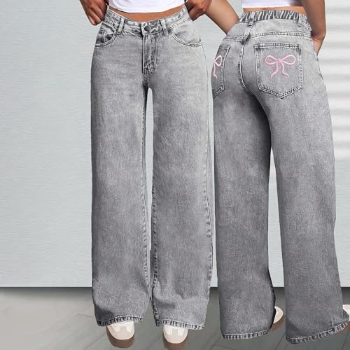 Girls Straight Jeans Baggy Casual Vintage Palazzo Distressed High Waist Wide Leg Denim Pants with Pockets4