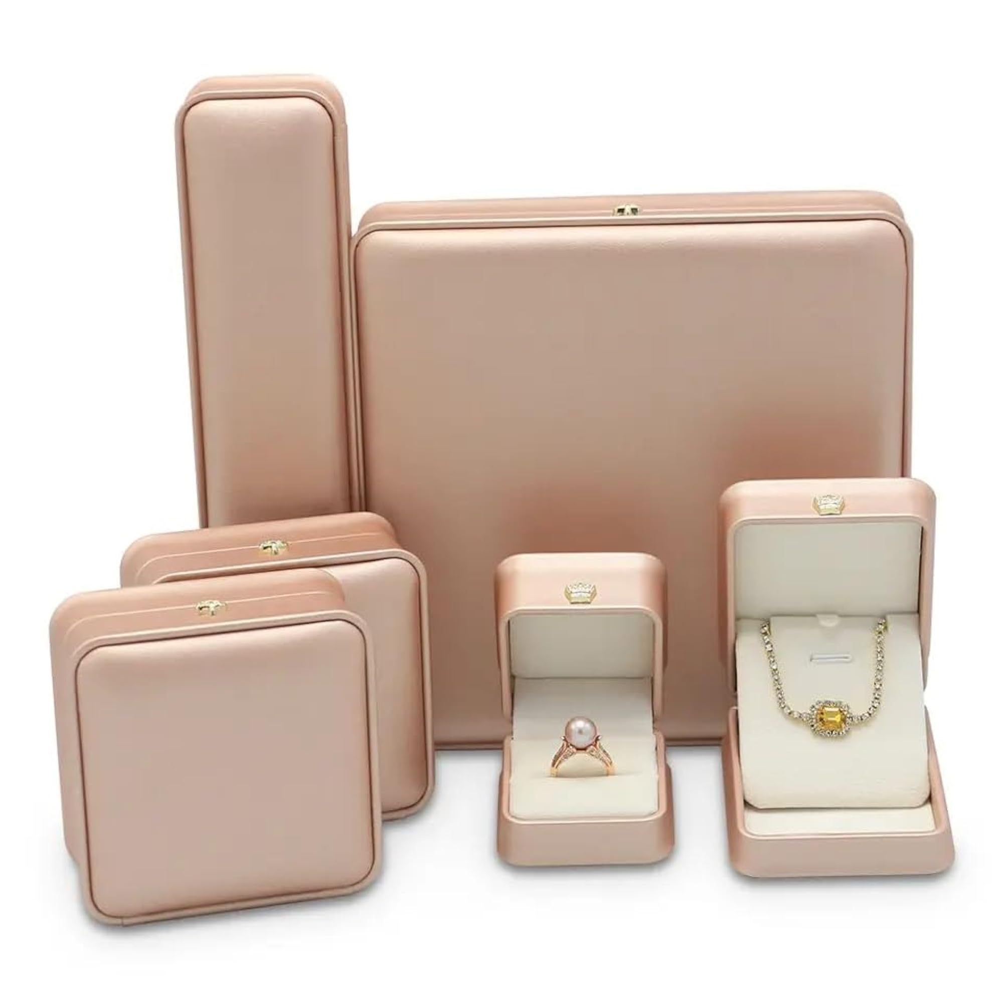 Gold Pink PU Leather Jewellery Ring Box