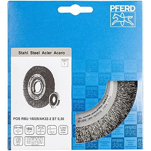 PFERD TOOLS POS Rundbürste breit ungezopft RBU | Ø 150x25xvariable Bohrung Stahl-Draht-Ø 0,30 | 43701209 – für den Schleifbock