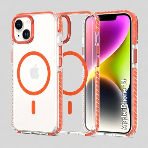 Image of Zapcase Crystal Clear Back case for iPhone 14 | Hard PC Back | TPU Bumper with Inner Rubber Grip | Metal Camera Guard Bezel | Metal Buttons | Scratch Resistant Cover | 2 Layer Edge Protection | Orange