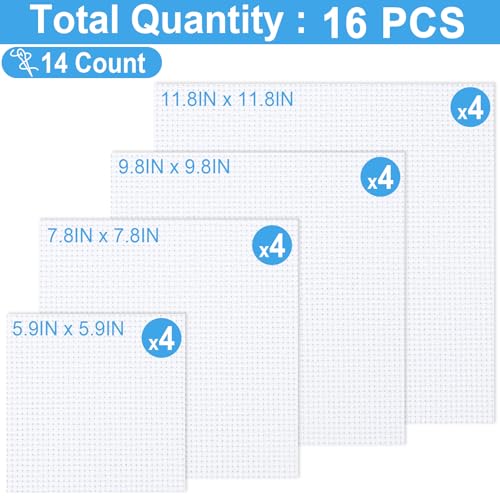 Image of MYFAMIREA 16PCS Cross Stitch Fabric, 4 Sizes White Aida Cloth 14 Count Craft Embroidery Cloth Classic Reserve Cross Stitch for Home DIY Handmade Needlework Embroidery Decoration, 5.9 to 11.8 inch