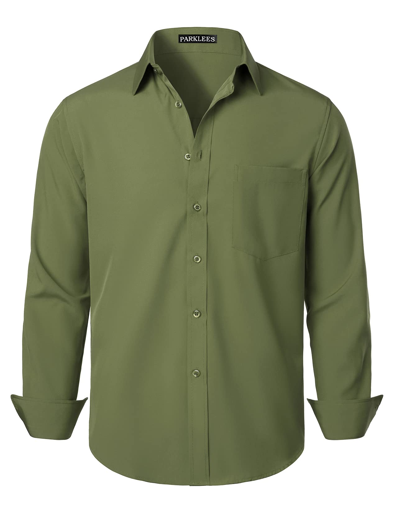 PARKLEES Camicia da uomo, vestibilità regolare, tinta unita, senza pieghe, a maniche lunghe, casual, da lavoro, con bottoni e tasca