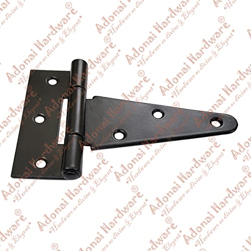 Image of Adonai Hardware Makheloth Antique Wrought Iron Heavy Duty Strap T-Hinge (5.5 inch x 2 Pack, Black Powder Coated) for Barn Doors, Gates, Kitchen Cabinets, Sheds, Wooden Box, Furniture, Chest and Trunks