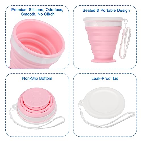 PATIKIL Collapsible Cup, 200mL Travel Folding Cup Silicone Portable Drinking Cup for Camping Hiking Outdoors Pink - Image 4