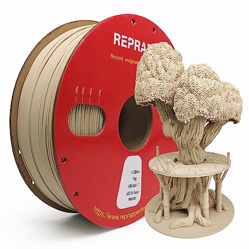 Image of Reprapper Wood PLA, Smell and Look Like Wood1 Filament for 3D Printer, 1kg PLA Filament 1.75mm with Real Wood2 Fiber(± 0.03mm) 2.2lb