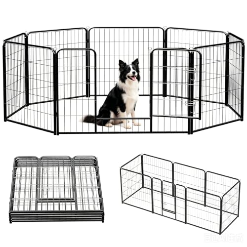 Image of NEWBULIG Dog Playpen Indoor 8 Panels 32 Inch, Metal Outdoor Dog Fence Pen | Heavy Duty Metal Exercise Pen, Foldable Portable, RV Camping, Yard Garden, Small Medium Dogs Pet Pen