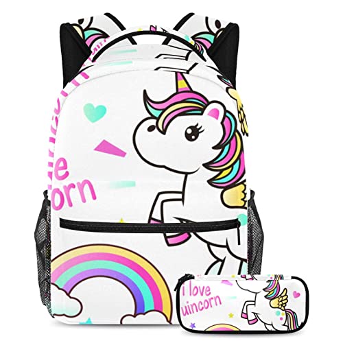 Sac à dos licorne arc-en-ciel multicolore grand volume 40cm avec trousse assortie