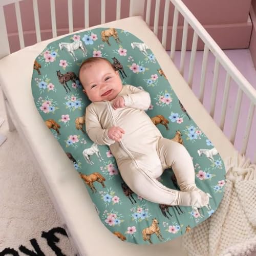 Image of ZOUTAIRONG Floral Horse Bassinet Sheet Set Snug Fitted Cradle Fitted Sheets for Bassinet Pads /Mattress for Boys Girls Unisex Ultra Soft Breathable
