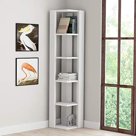 Hocuspicus 5 Tier Corner Bookcase with Many Colour Options - 161x34x34cm - Living Room Furniture - Easy to Assemble - Book Storage - Display Unit (White) Cover