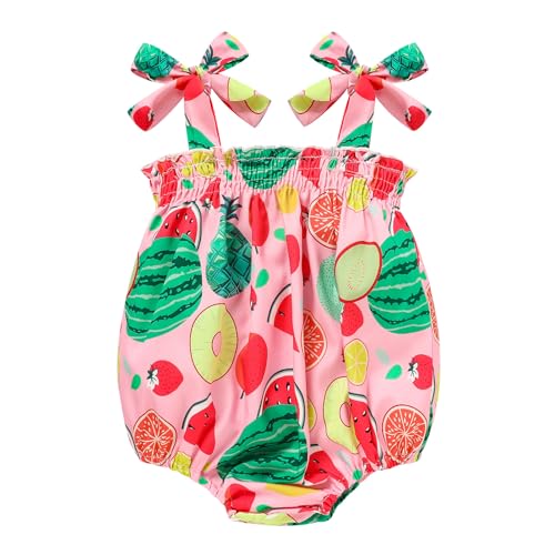 Image of ZOELNIC Baby Girl Summer Clothes Newborn Girl Outfits Cute Strap Baby Girl Romper Jumpsuit Infant Floral One Piece Bodysuit