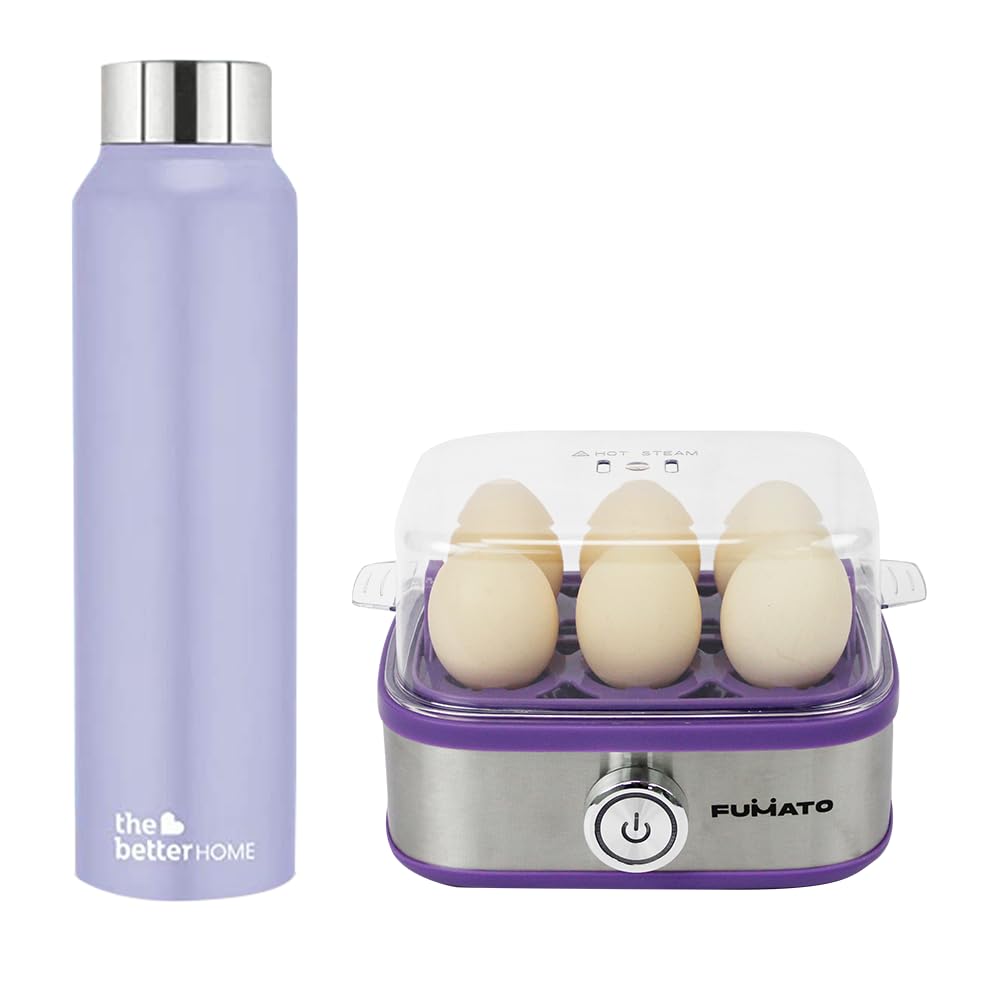 The Better Home FUMATO Eggwhiz Electric Egg Boiler 210W 6 Egg Boiler, Purple & Stainless Steel Water Bottle 1 Litre Purple-picture-30