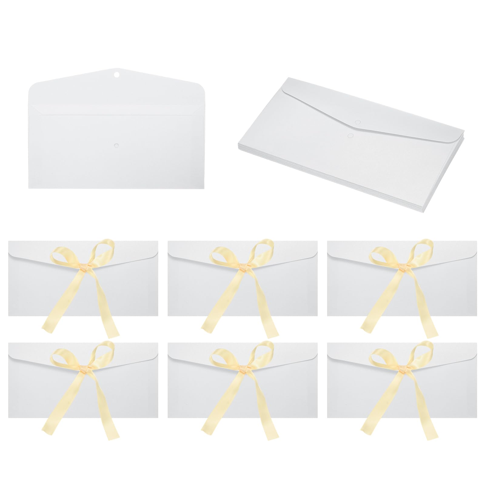 sourcing map 20 Pack Greeting Card Envelopes with Ribbon Bow Tiny Items Storage Vintage Cute Present Card Holder for Wedding Greeting Party Postcards, White 8.7" x 4"