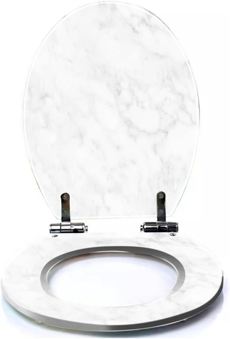 Colored Toilet Seat with Slow Close, Marble white gray texture Resin Toilet Seats, Easy to Install, Easy to Clean Heavy Duty Deluxe Toilet Seat, pattern2