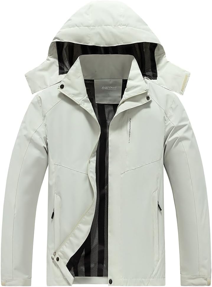 Aagetenar Men's Waterproof Rain Jacket Lightweight Mountain Sports Outdoor Trench Softshell Windproof Jacket for Hiking