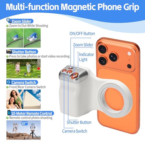 Image of Magnetic Phone Camera Grip,Smartphone Shooting Holder, Selfie Handle Fun Shot Magnetic Grip for iPhone & Android with Wireless Shutter Button, Creator Kit for TikTok /Selfies /Photography /Video