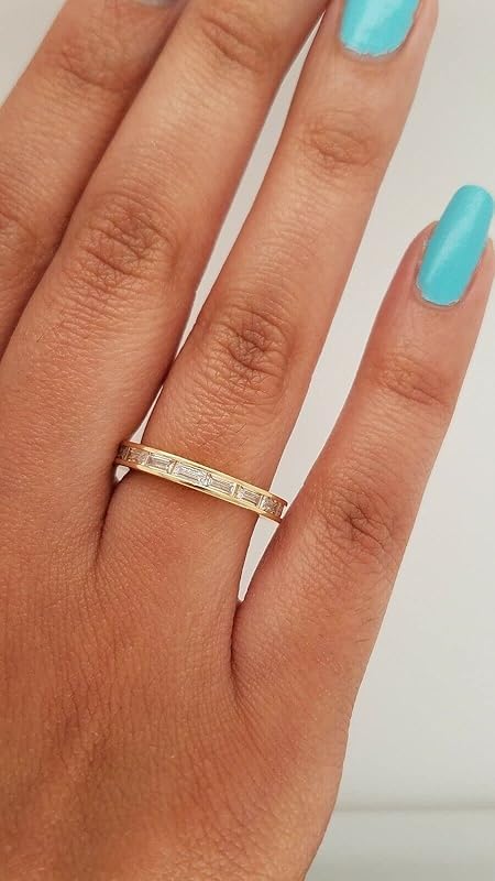 2 Ct Baguette Cut Diamond Channel Set Engagement Wedding Eternity Band Women Ring 14K Yellow Gold Finish 925 Sterling Silver Handmade Anniversary Stacking Matching Gorgeous Ring Gift For Her