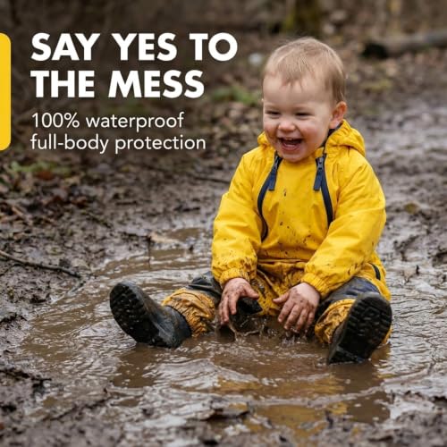 Image of Tuffo Muddy Buddy Kids Waterproof Rain Suit One-Piece Coverall, Dual Zippers, Sealed Seams, Reinforced Knees - Boys & Girls