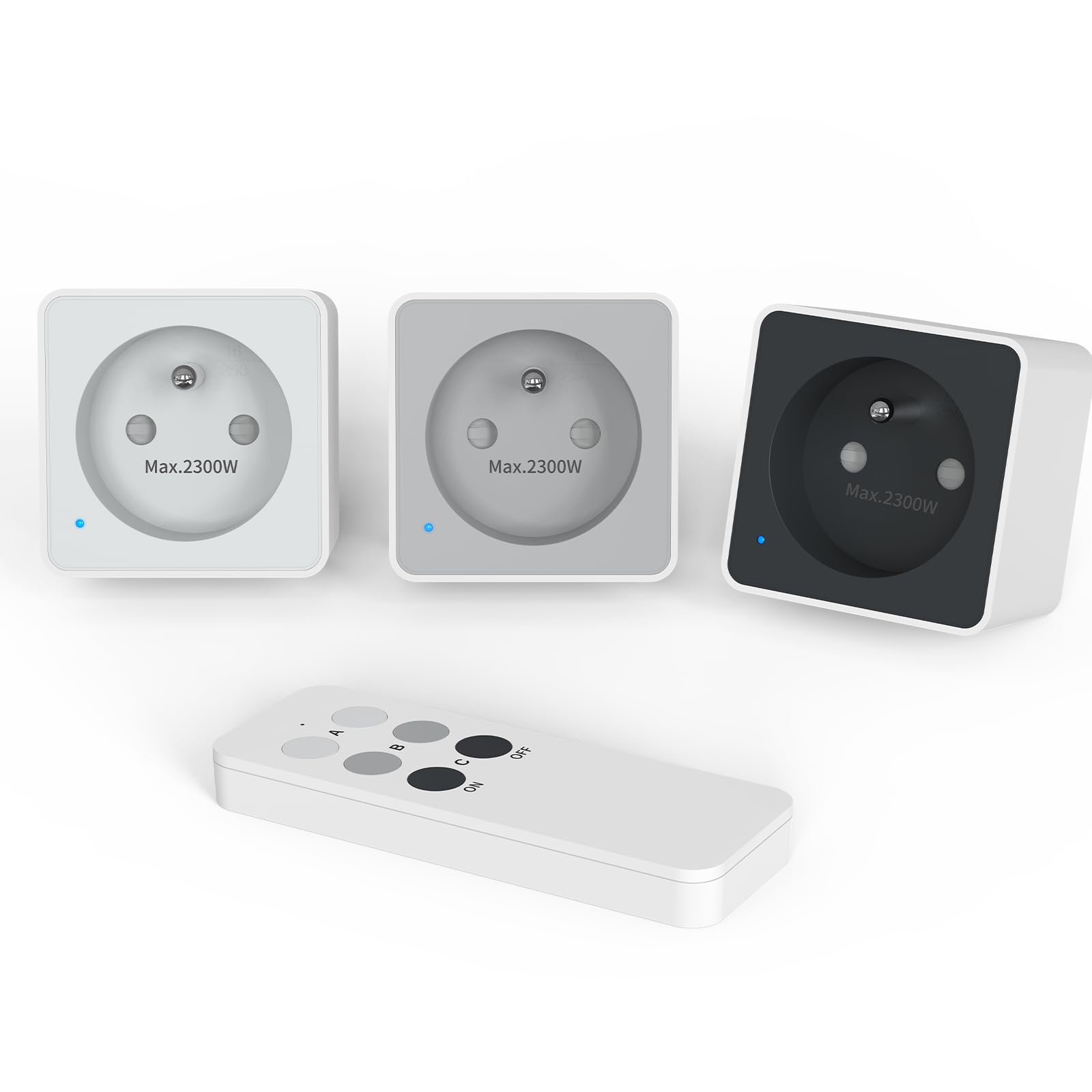 Funksteckdose, 3+1 Sets Funksteckdosen, 2300 W, mit Schalter, Reichweite 80 m, GRS-zertifizierte Materialien, energiesparend, Farben Weiß, Grau und Schwarz