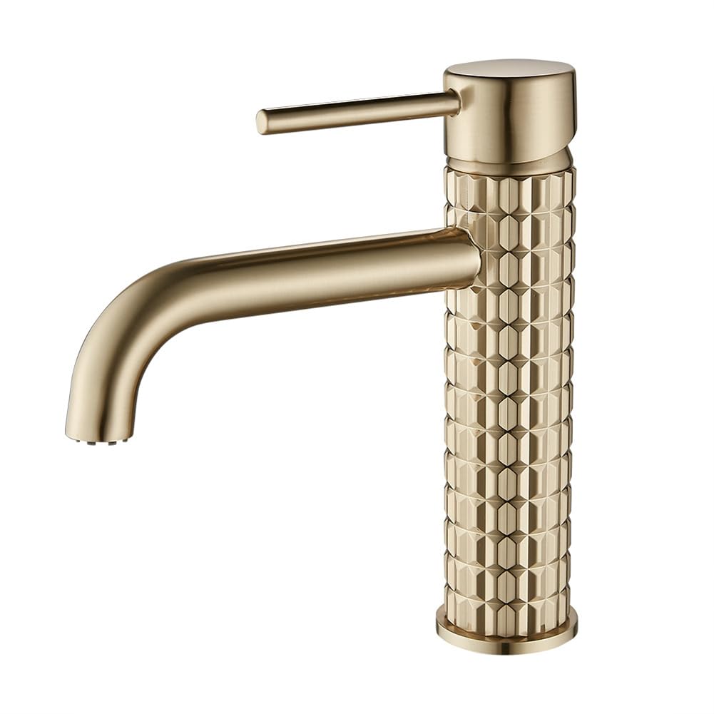 Wasserhahn Bad Waschtischarmatur Messing Einhebel Mischbatterie Waschbecken Armatur, Badarmatur Waschtischbatterie Badezimmer, Gebürstetes Gold